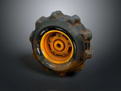 LAMPS Off Road Tire With Orange Rim Tread Pattern And Bolts 3d model