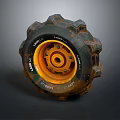LAMPS Off Road Tire With Orange Rim Tread Pattern And Bolts