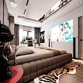 Modern Living Dining Room Interior Design With Black Sofa Wooden Flooring And Decorations