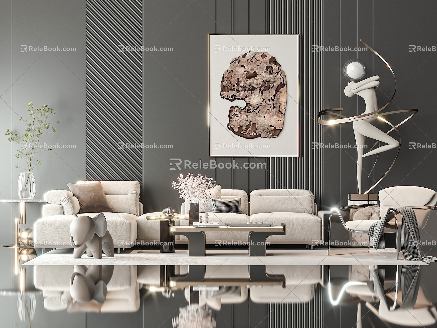 Modern sofa coffee table combination 3d model