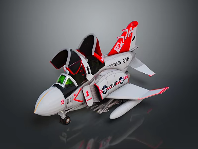 Red And White Cosmic Aerospace Space Shuttle Model With Green Cockpit Detailed Wings And Emblems 3d model
