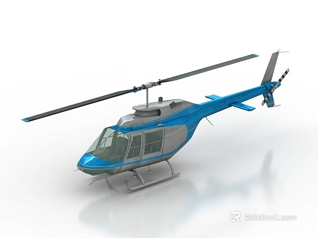 Blue Single Rotor Helicopter With Transparent Cockpit Tail Rotor And Landing Gear Structure 3d model 