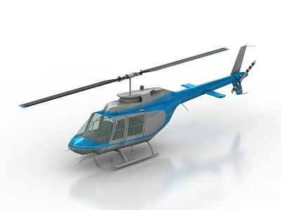 Blue Single Rotor Helicopter With Transparent Cockpit Tail Rotor And Landing Gear Structure 3d model