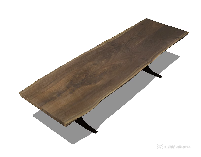 Wooden Rectangle Coffee Table with Natural Wood Grain and Black Legs Design 3d model 