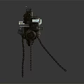 Antique Mechanical Device Featuring Tripod Stand Metal Parts Circular Platform And Chains