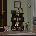 Wooden Multi Tiered Shoe Cabinet in Entryway With Green Plant Radio And Wall Clock