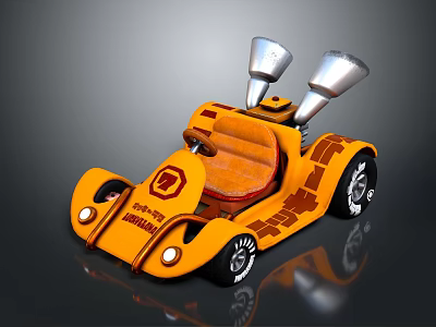Yellow Go Kart With Silver Exhaust Pipes Orange Seat And SPD 700 Design 3d model