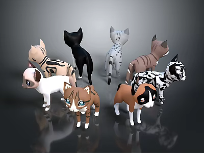 Detailed Cartoon Style Cat Sculptures With Multiple Different Breeds And Various Colors 3d model