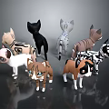Detailed Cartoon Style Cat Sculptures With Multiple Different Breeds And Various Colors