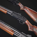 Two Classic Shotguns With Wooden Stocks And Black Barrels On Dark Background