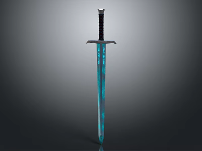 Mythical Sword With Blue Glowing Patterns And Black Hilt 3D Rendering 3d model