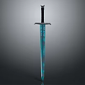 Mythical Sword With Blue Glowing Patterns And Black Hilt 3D Rendering