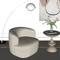 Cream Style Casual Sofa Single Person Sofa Casual Chair Side Floor Lamp Hanging Picture 3d model