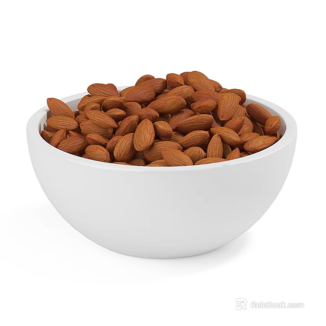Fresh Almonds Filled in White Ceramic Bowl for Healthy Snack Option 3d model 