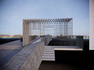 Modern Pergola With Geometric Lattice Metal Structure And Stone Steps Terrace 3d model