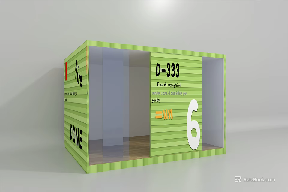 Green Container Store Building with D333 Number 6 and Transparent Windows 3d model