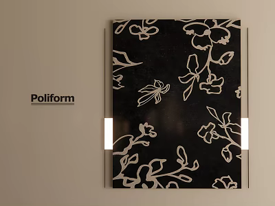 Abstract Painting With Black Background White Floral Patterns Poliform Wall Decor And Lighting 3d model
