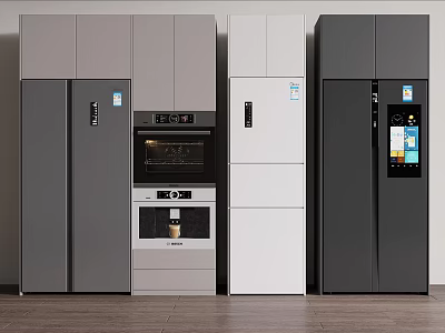 Modern Kitchen Cabinets In Various Colors With Built in Oven And Appliances 3d model