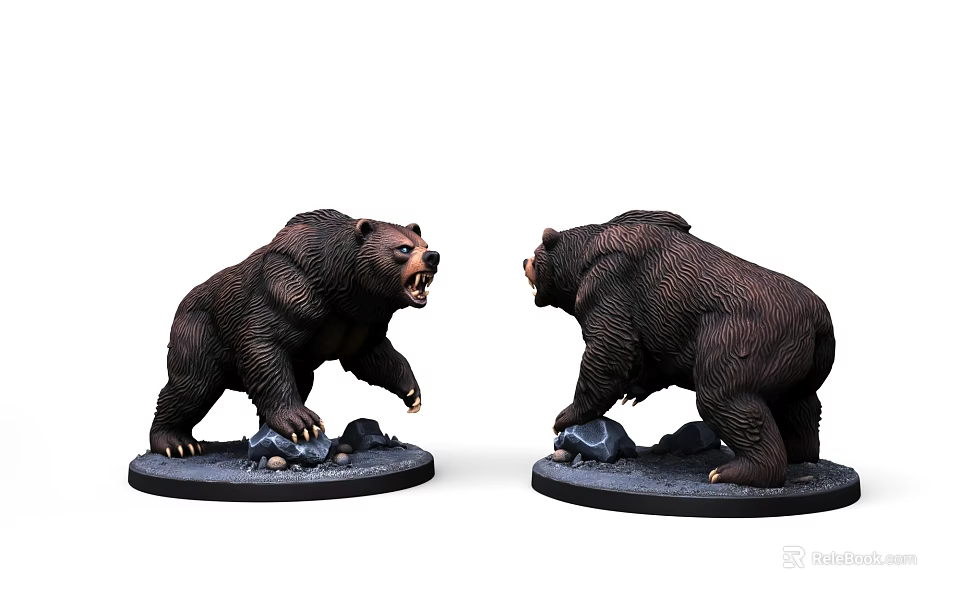 Brown Bear Figurines in Standing Pose with Detailed Design and Base 3d model 