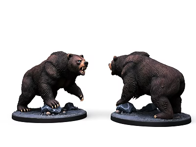 Brown Bear Figurines in Standing Pose with Detailed Design and Base 3d model