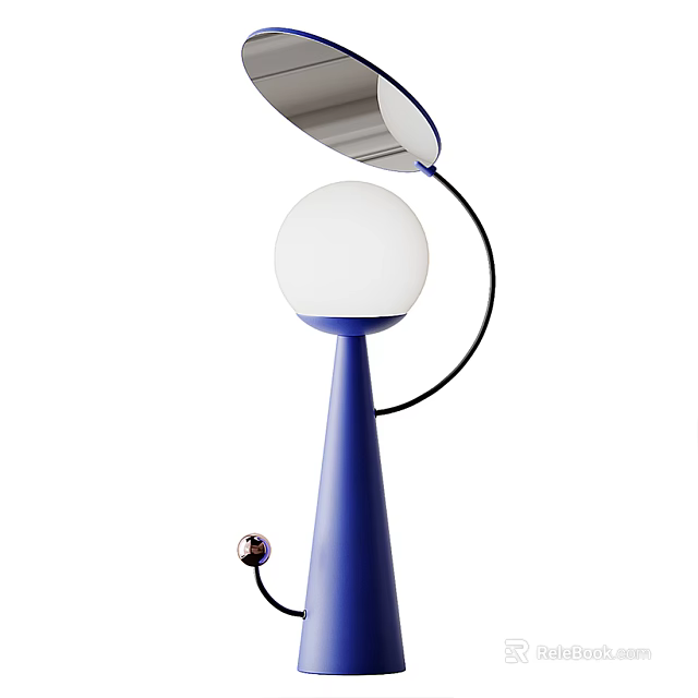 Modern Design Table Lamp With Blue Cone Base And White Spherical Lampshade 3d model 