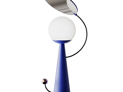 Modern Design Table Lamp With Blue Cone Base And White Spherical Lampshade 3d model