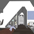 Sunny Kids Room With Purple Toy Dog Bookshelf Blue Decor Sofa Bed And Wooden Floor