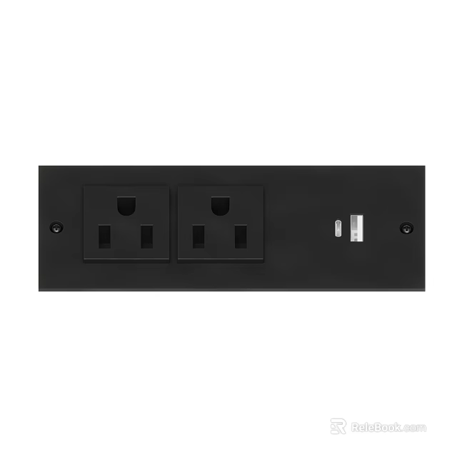 Modern Black Switch Panel With Double Socket And USB Port 3d model 