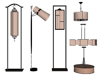 New Chinese-style Lamps Combination Floor Lamp Chandelier Combination Chisor Table Lamp Lighter 3d model