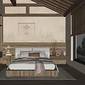 Cozy Hotel Room With Wooden Ceiling Macramé Wall Hanging And Scenic Window View