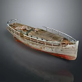 Old Wooden Boat With Weathered Surface Rustic Railings Red Bottom Vintage Design