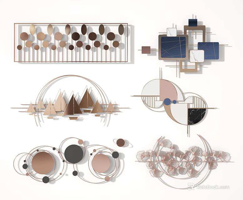 Modern Geometric Wall Decor With Metal Frames And Abstract Patterns In Brown Black Tones 3d model