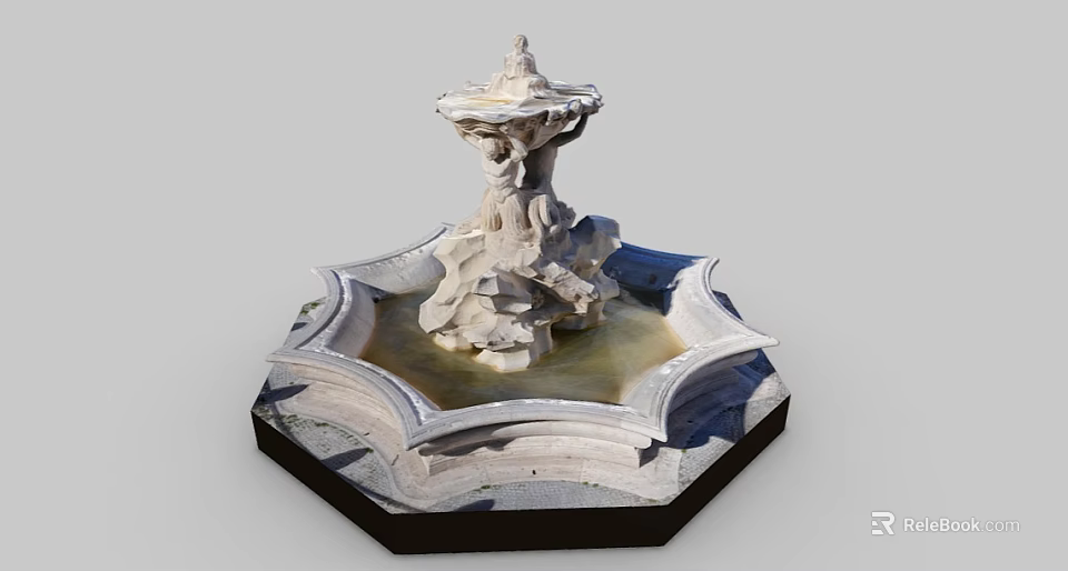 Garden Ornament Stone Fountain With Classical Carved Design And Octagonal Base 3d model 