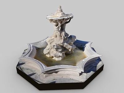 Garden Ornament Stone Fountain With Classical Carved Design And Octagonal Base 3d model