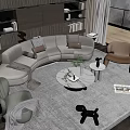 Modern Curved Sofa and Coffee Table Set With Marble Top Throw Pillows and Armchairs