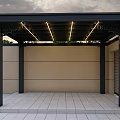 Modern Gazebo With Black Frame LED Strip Lights Light-colored Wall Gray Floor And Ornamental Details