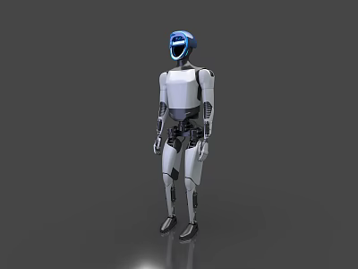 Game Movie Character Robot With Blue Head White Body And Black Joints 3d model