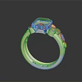 Elegant Silver Ring Featuring Green Gemstone And Small Decorative Accents On Band 3d model
