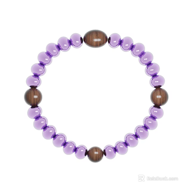 Purple Beaded Bracelet With Wooden Accent Beads Elegant Fashion Jewelry Style 3d model 