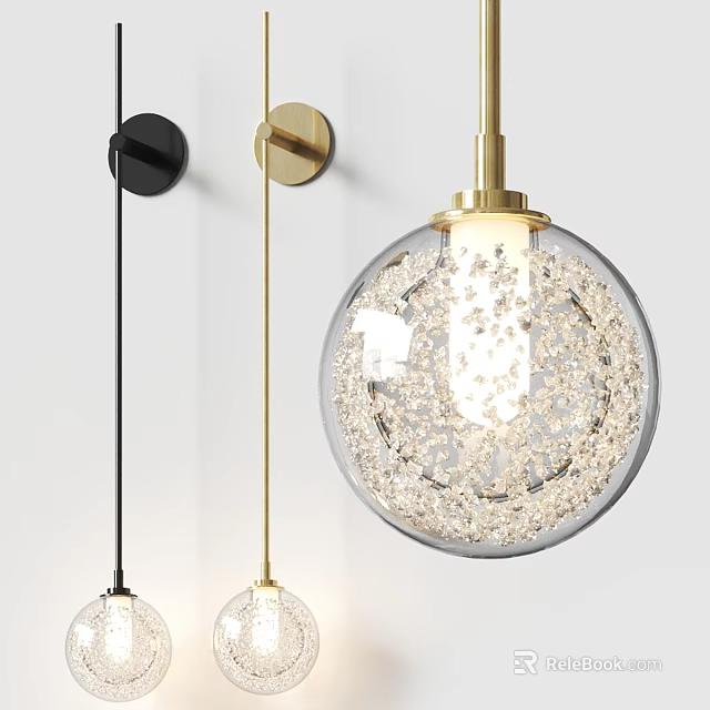 Modern Wall Lamp With Black Gold Metal Base Spherical Glass Shade And Crystal Lighting 3d model 