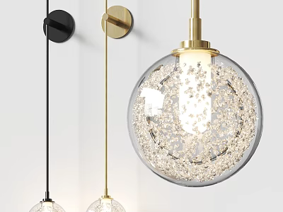 Modern Wall Lamp With Black Gold Metal Base Spherical Glass Shade And Crystal Lighting 3d model