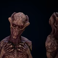 Three Fantasy Alien Game Movie Characters With Textured Bodies In Standing Pose