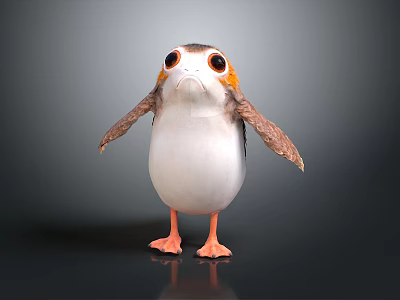 Cute Bird with Big Eyes Orange Head and White Body Standing on Dark Background 3d model