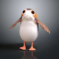 Cute Bird with Big Eyes Orange Head and White Body Standing on Dark Background