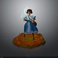Witch In Blue Dress Holding Book With Glowing Magic And Forest Creature On Autumn Leaves