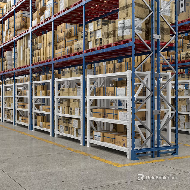 Sturdy Heavy Duty Metal Warehouse Storage Shelving Racks For Bulk Cardboard Goods Storage 3d model 