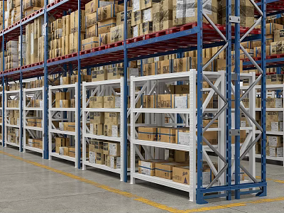 Sturdy Heavy Duty Metal Warehouse Storage Shelving Racks For Bulk Cardboard Goods Storage 3d model