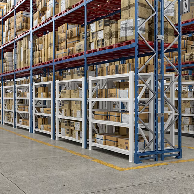 Sturdy Heavy Duty Metal Warehouse Storage Shelving Racks For Bulk Cardboard Goods Storage 3d model