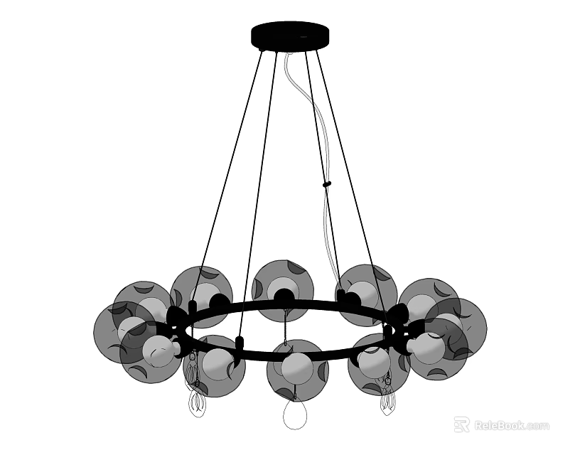 Modern Ring Shaped Lighting Fixture With Black Frame And Multiple Spherical Bulbs 3d model