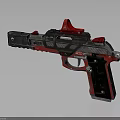 Modern Red And Black Tactical Pistol With Silver Accents And Red Scope Design